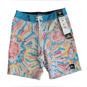 NWT O'Neill Boy's Hyperfreak Mysto 16" Boardshorts in White multicolor tie-dye